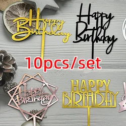 10Pcs/set Multiple Styles Happy Birthday Cake Topper Black Gold Cake Toppers Baby Shower Cake Birthday Party Cake Decorations