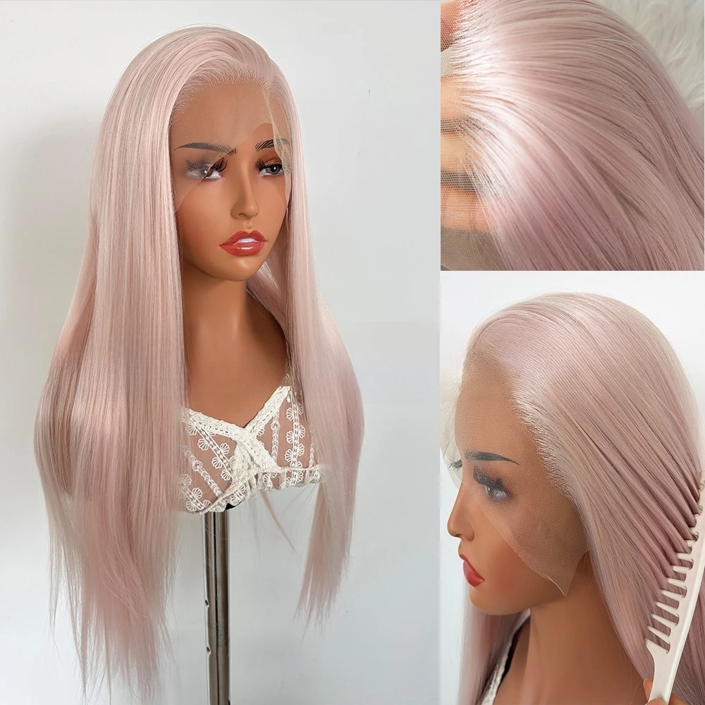 Lightpink 180density 18 30inches chemical fiber matte hightemperature silk 13 * 4 front lacewig chemical fiber high temperature