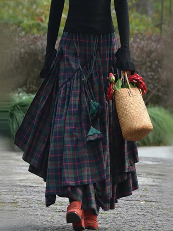 غير النظامية منقوشة المرقعة تنورة كبيرة عالية الخصر غير المتكافئة عادية عالية الخصر التنانير للنساء فضفاضة تناسب الخريف التنانير