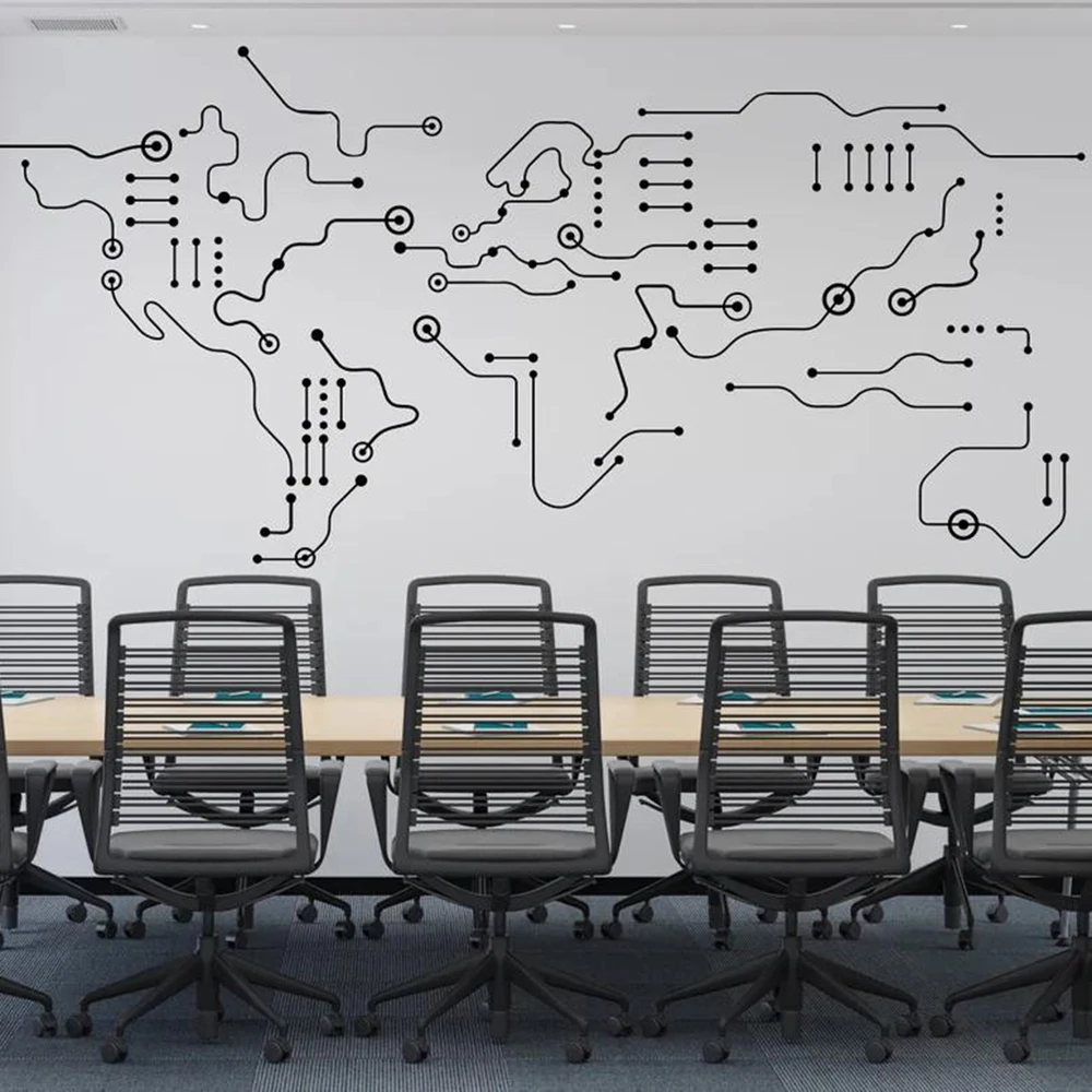 Circuit Board World Map Office Wall Sticker Technology Computer IT Software Geek Earth Wall Decal Classroom Vinyl Home Decor