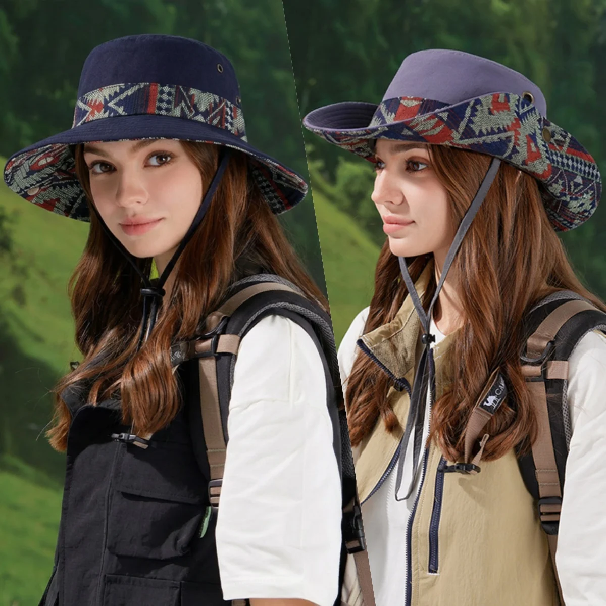 Leichte, atmungsaktive, wasserdichte Mütze im Ethno-Stil mit verstellbarem Riemen, faltbar zur Aufbewahrung, geeignet für Outdoor-Angeln, Wandern, Sonnenschutz und als Weihnachtsgeschenk.