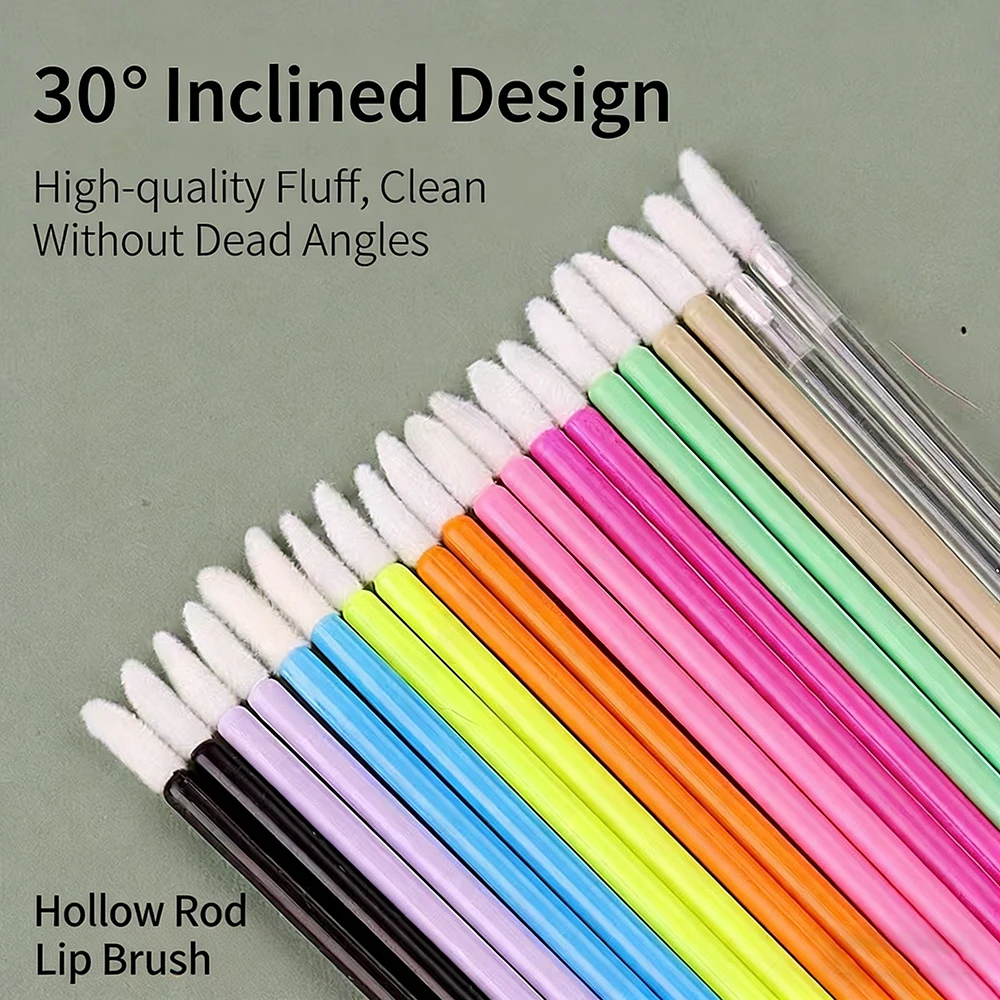 50개 일회용 립 브러쉬 휴대용 속눈썹 연장 마스카라 어플리케이터 립 글로스 립스틱 사선형 브러쉬 화장 도구