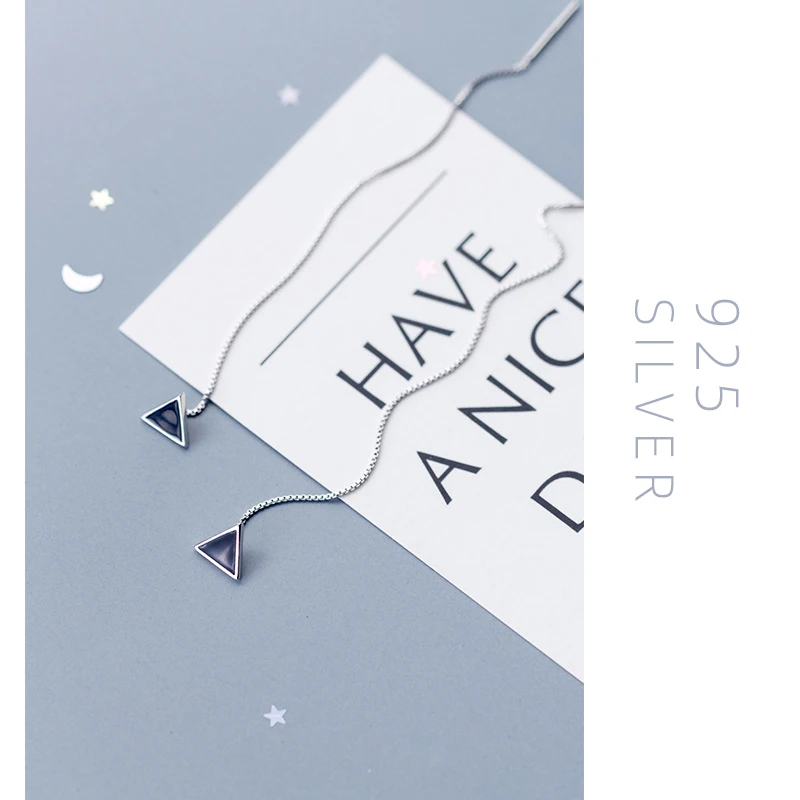 Modian Long Chain Tassel Enamel Triangle Dangle Earrings For Women Real 925 Sterling Silver Fashion Drop Ear Elegant Jewelry