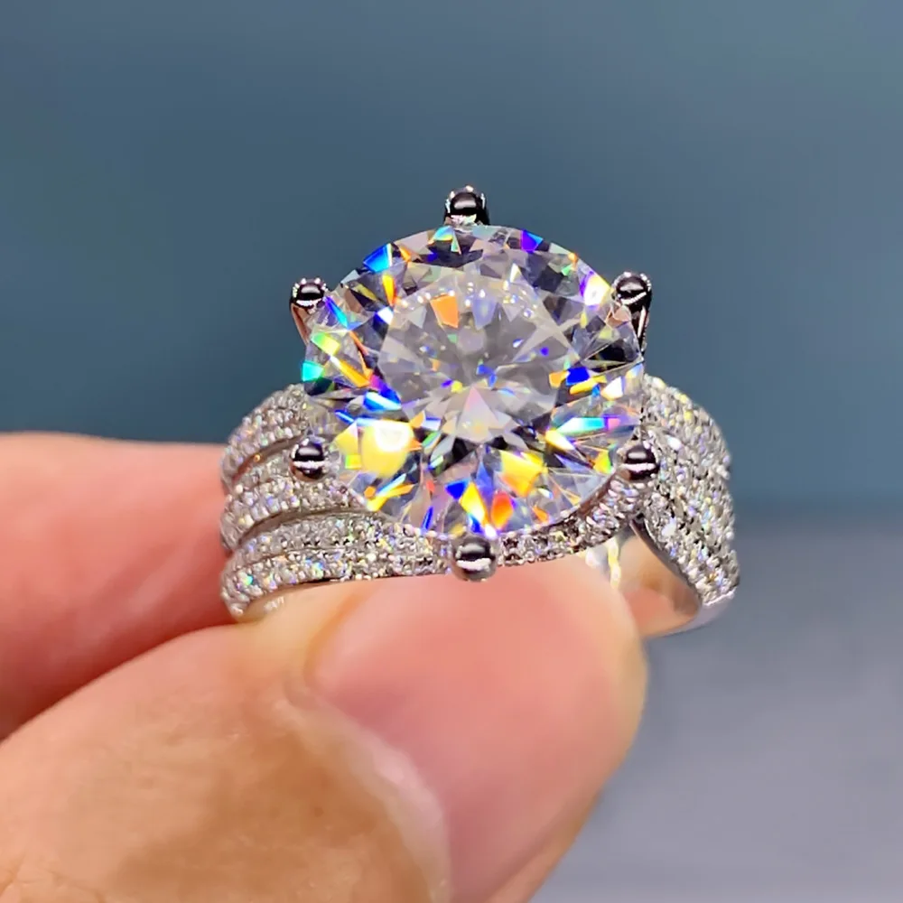 Trendy 925 Sterling Silver Women Ring Featuring 5 Carat Moissanite in Luxurious Six Prong Cluster Setting for Fashionable Ladies