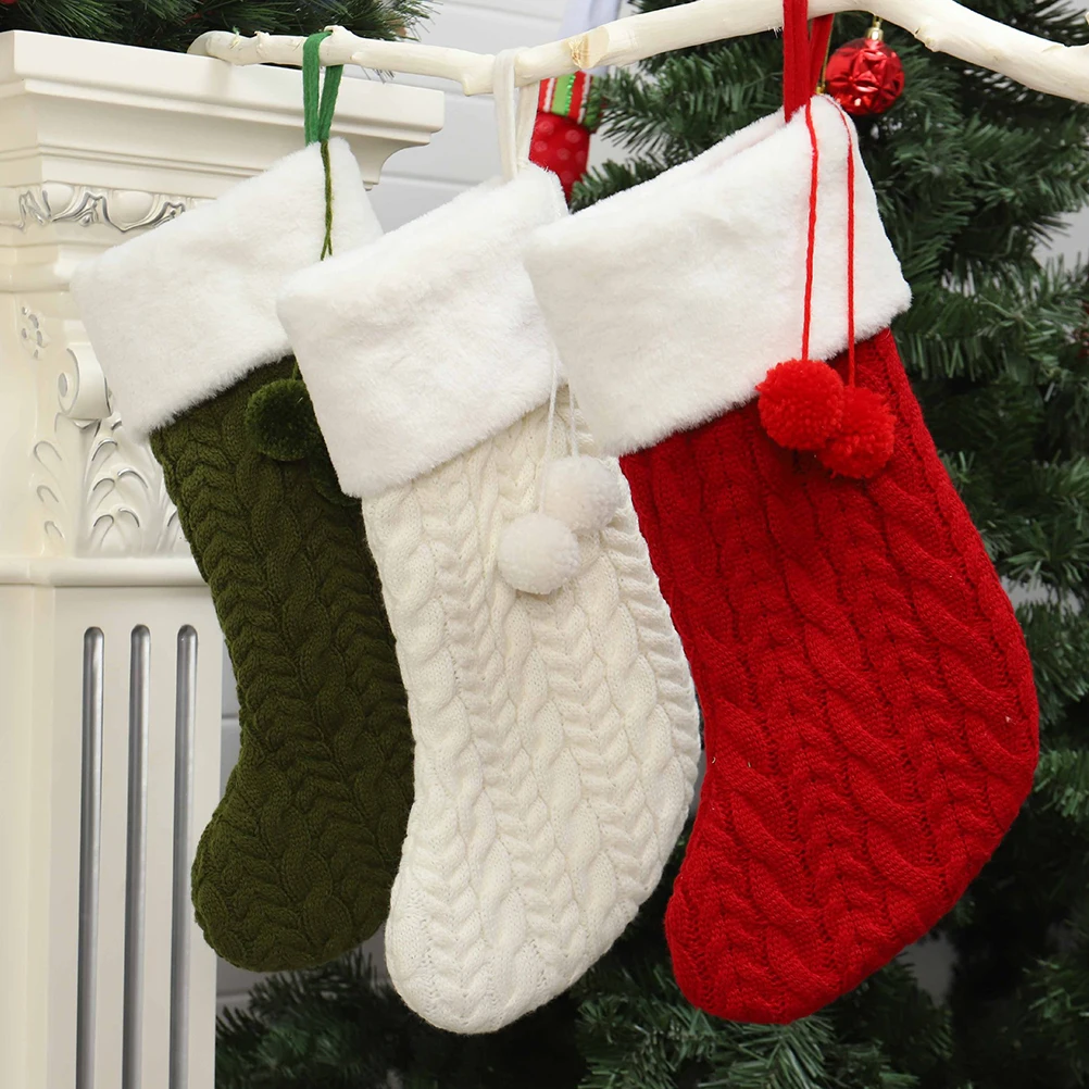 

Knitted Christmas Stockings Socks Party Hanging Tree Ornament Thick