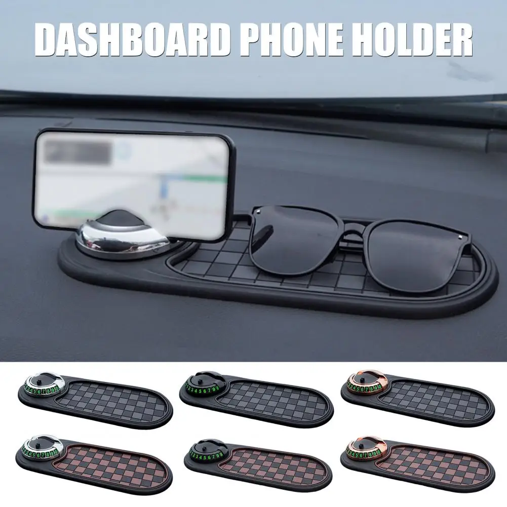Multifunction Car Anti-Slip Mat With Temporary Parking Number Car Dashboard 360-Degree Rotating Mobile Phone Holder Pad