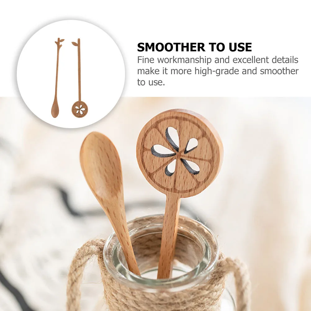 2Pcs Lemon Shape Wooden Stirring Spoons Long Handle Coffee Juice Honey Stirrer Smooth Long Spoons for Stirring