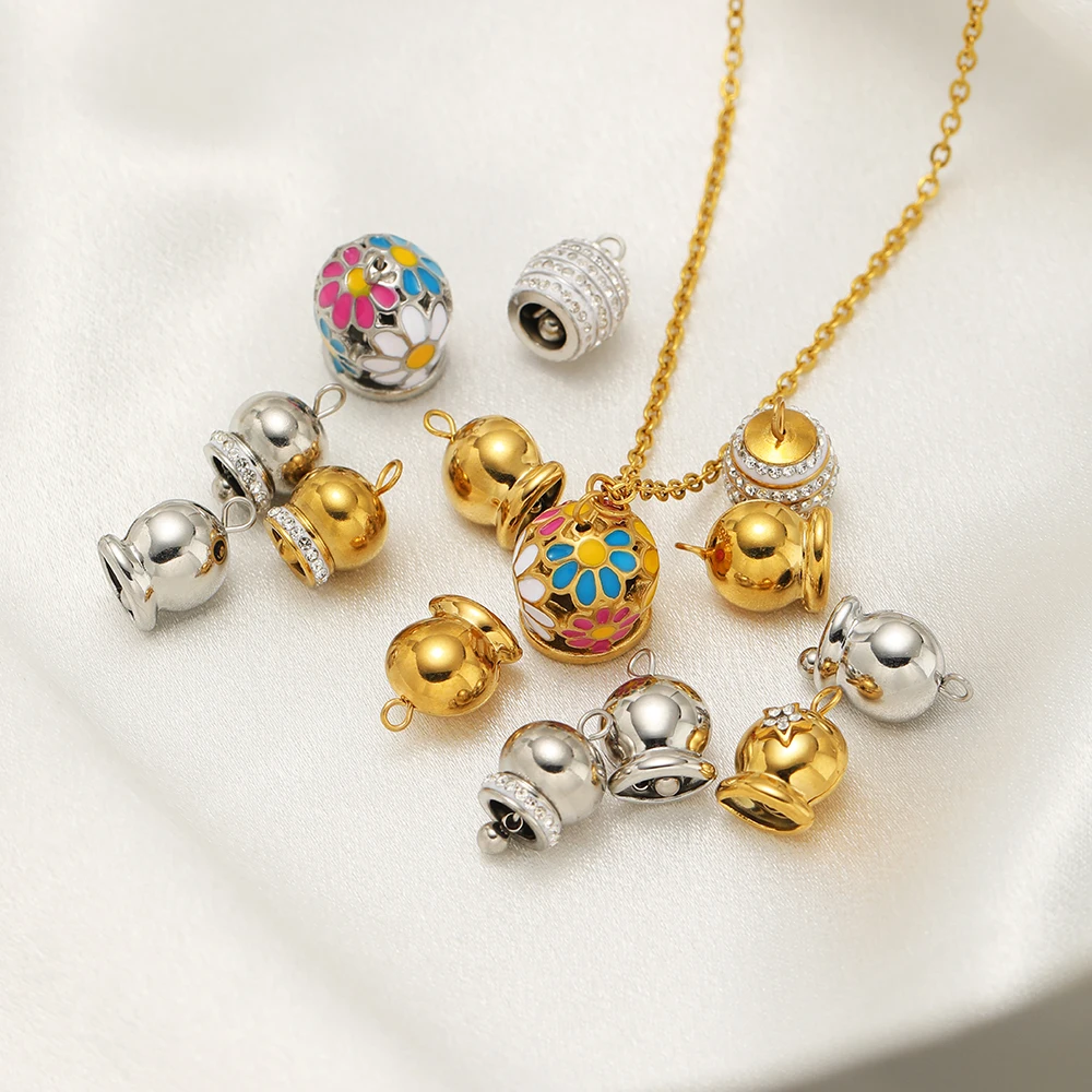 5 Stück Edelstahl Exquisite 10mm Emaille-Zirkon-Glocken für DIY-Schmuckherstellung, Armbandherstellung, Weihnachtsmann-Glocken, Weihnachtsdekoration – Detail 5