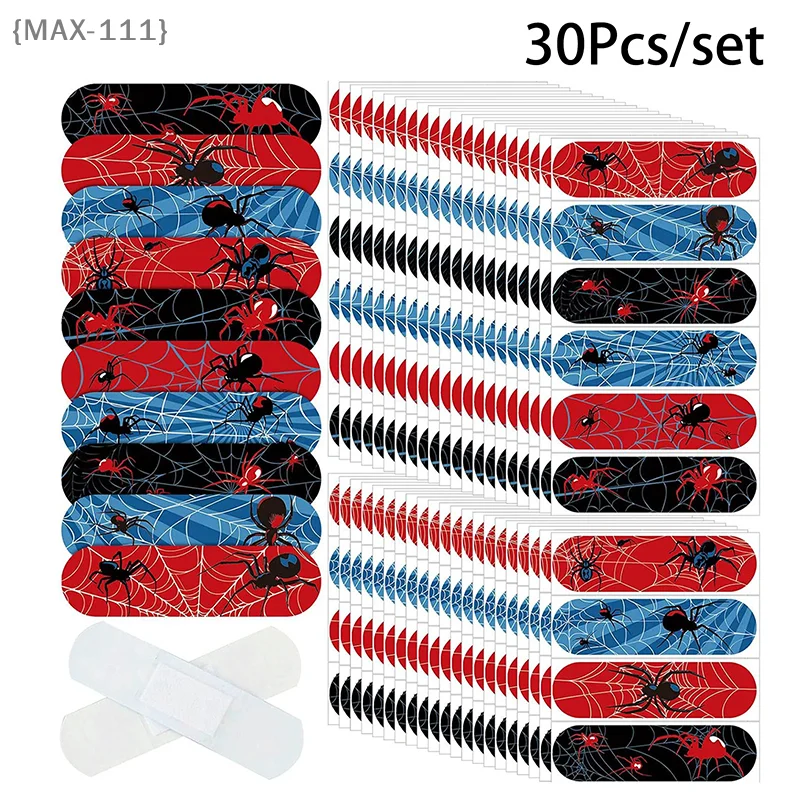 【F2-MAX111】30Pcs Cartoon Cute Spider Band Aid Plasters - Disposable Breathable Adhesive Wound Dressing Skin Tape First Aid Patch