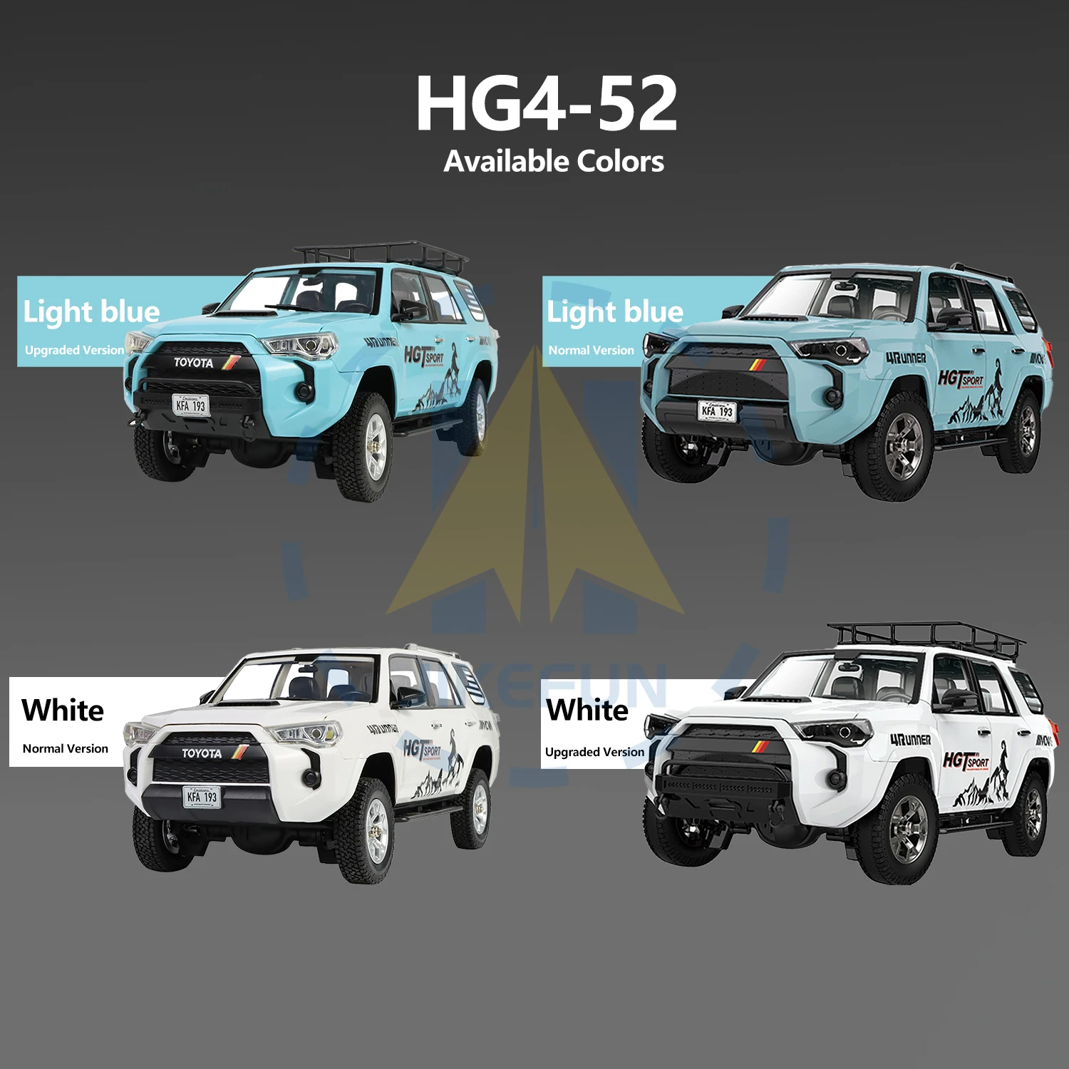 1/18 RC Car HG4-52 High Simulation Electric Model with Static Lights Smoke Sound Effects 4WD Remote Control Car Toys for Adults