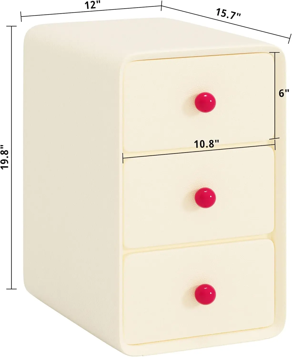 

Modern Leather Nightstand, Narrow Beside Table with 3 Drawers and Silent Slides, Cream Style Small Side Table for Bedroom