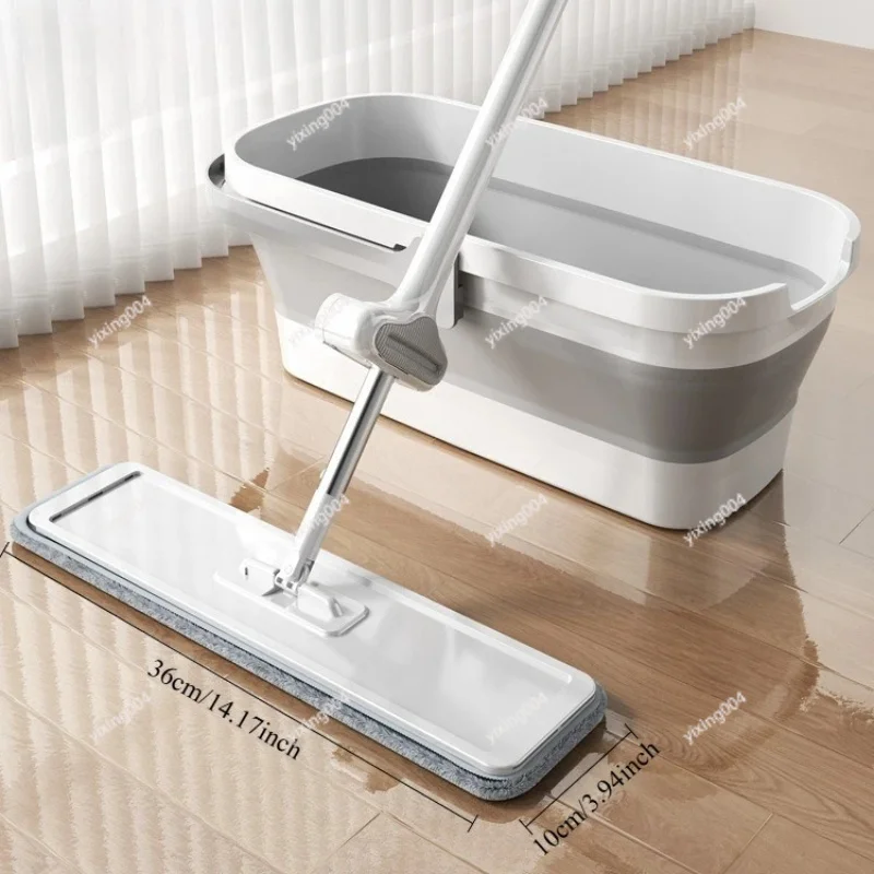 Household Wet‑Dry Flat Mop with Foldable Bucket, Floor Cleaning Tool for Home Use