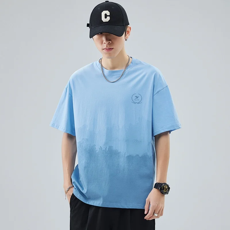 

Trendy Short Sleeve Men's T-shirt Loose Fit round Neck Printed Geometric Pattern Thin Fabric Comfortable Casual Top for Men
