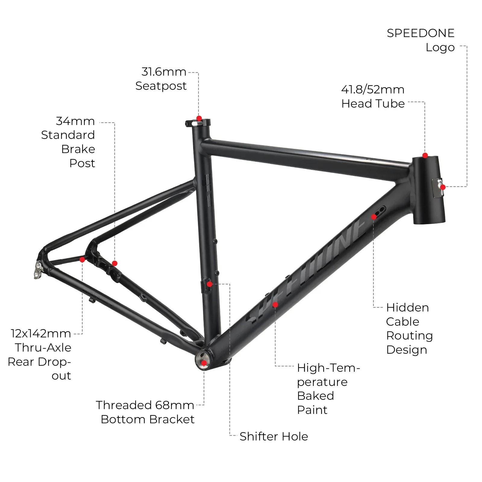 SPEEDONE-Road Bicycle Frame with Rigid Fork Set, Ultralight Aluminum Alloy, Internal Routing, Gravel Bike, 142x12mm, 700C