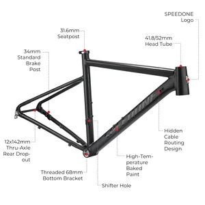 Speedone road bike with rigid fork set, ultra -length aluminum alloy, internal routing, gravel bike, 142x12mm, 700c 7 Main Sales Bicycle Gravel - №7