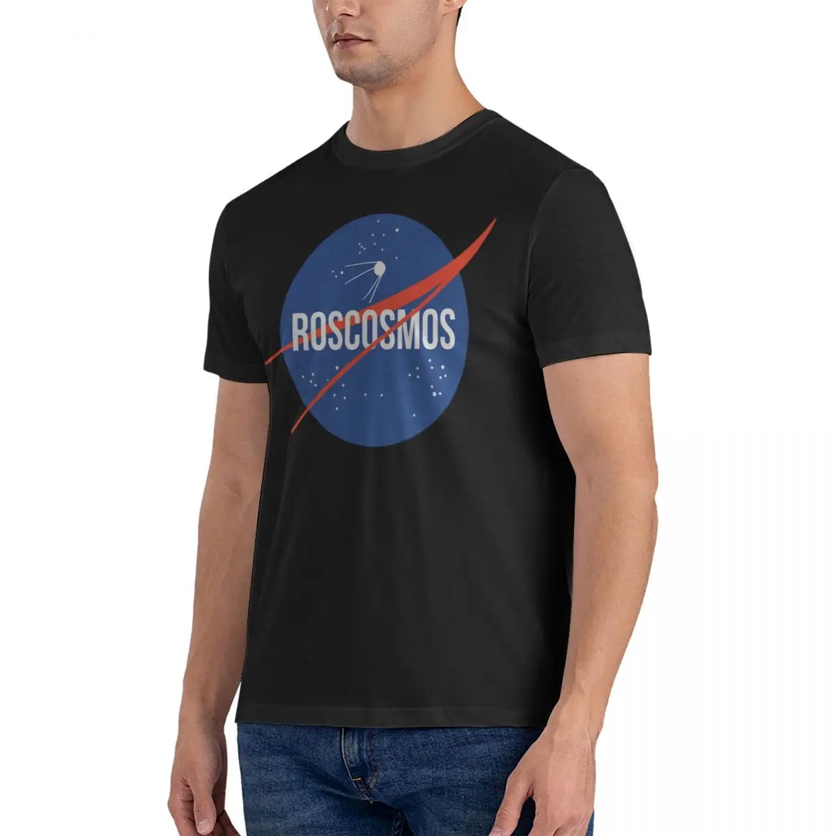 Glamorous T-Shirts for Men Roscosmos Novelty 100% Cotton Tee Shirt Crewneck Short Sleeve T Shirt Summer Clothing