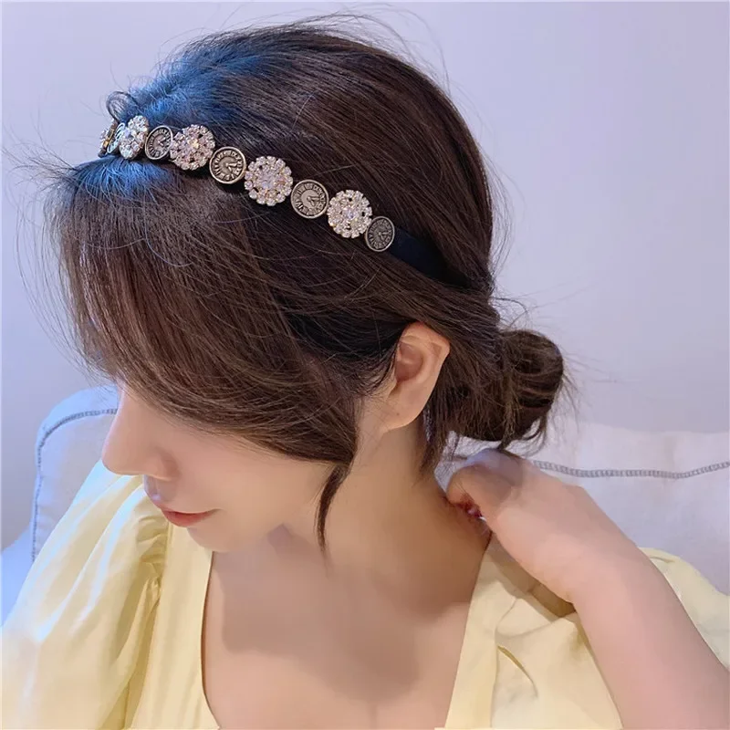 Minar Baroque Crystal Rhinestones Headband For Women 2024 Luxury Black Velvet Pearl Wide Brimmed Hair Band Accessories Headwear