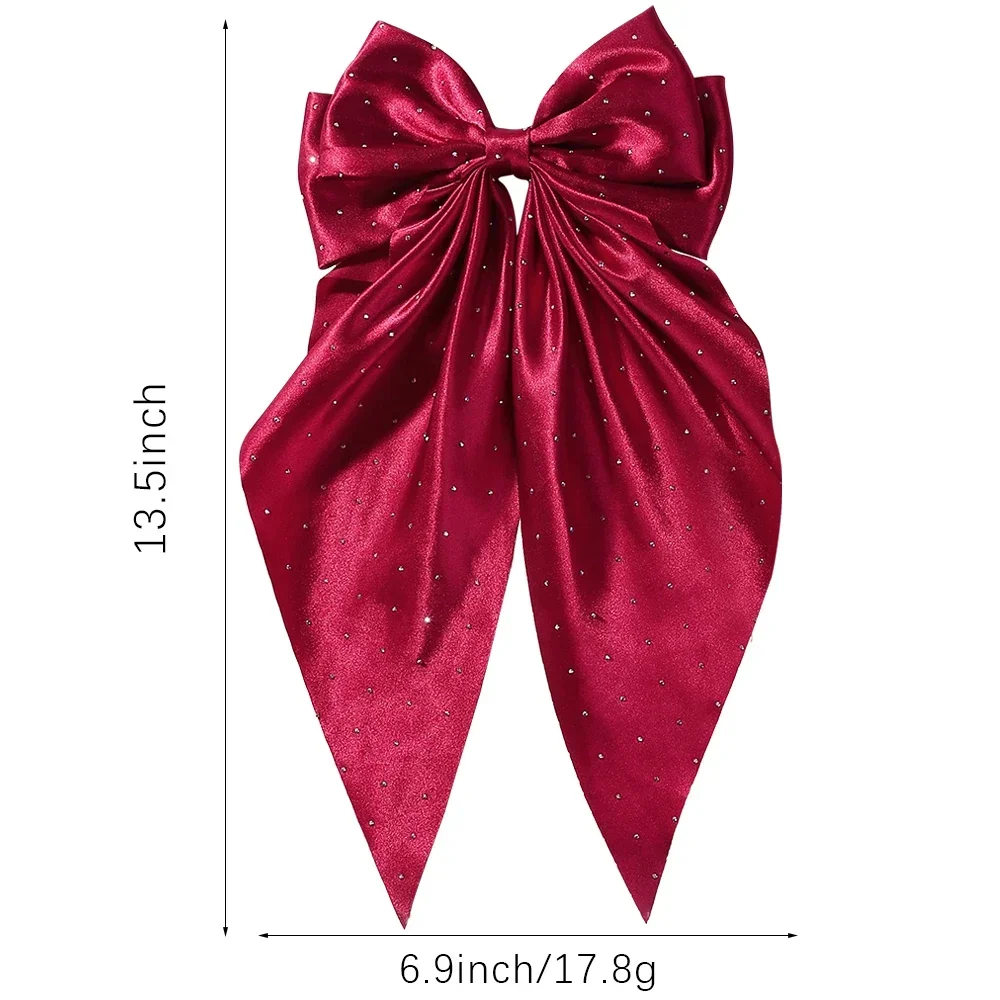 Elegant Big Satin Rhinestone Long Tassel Bowknot Streamer Hair Clip for Women Girls Hairpin Barrette Headwear Hair Accessories