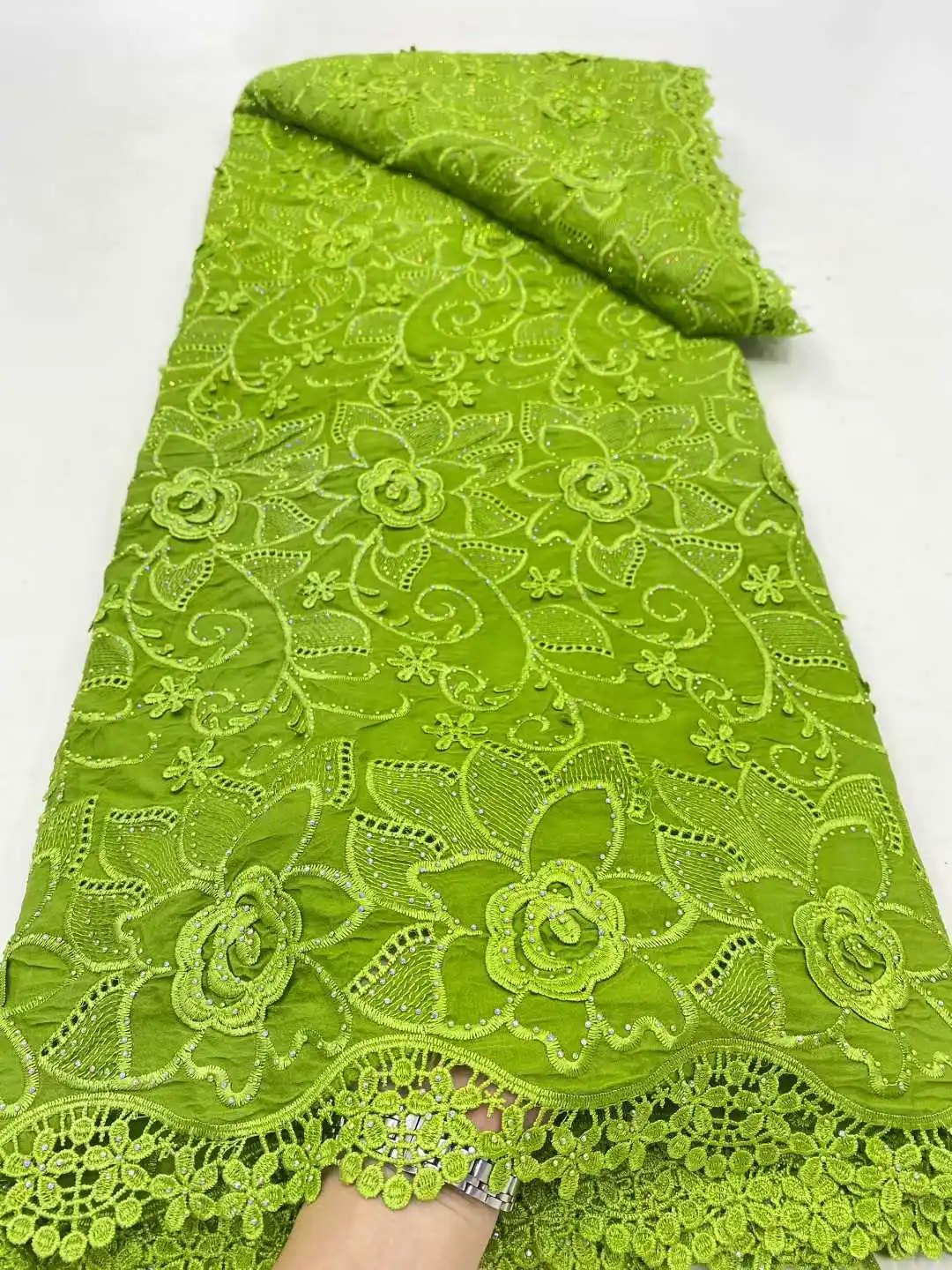 

Green 2025 African Guipure Lace Fabric with Stones Cord Lace Fabric High Quality Lace Fabric for Sewing Wedding Party Dress