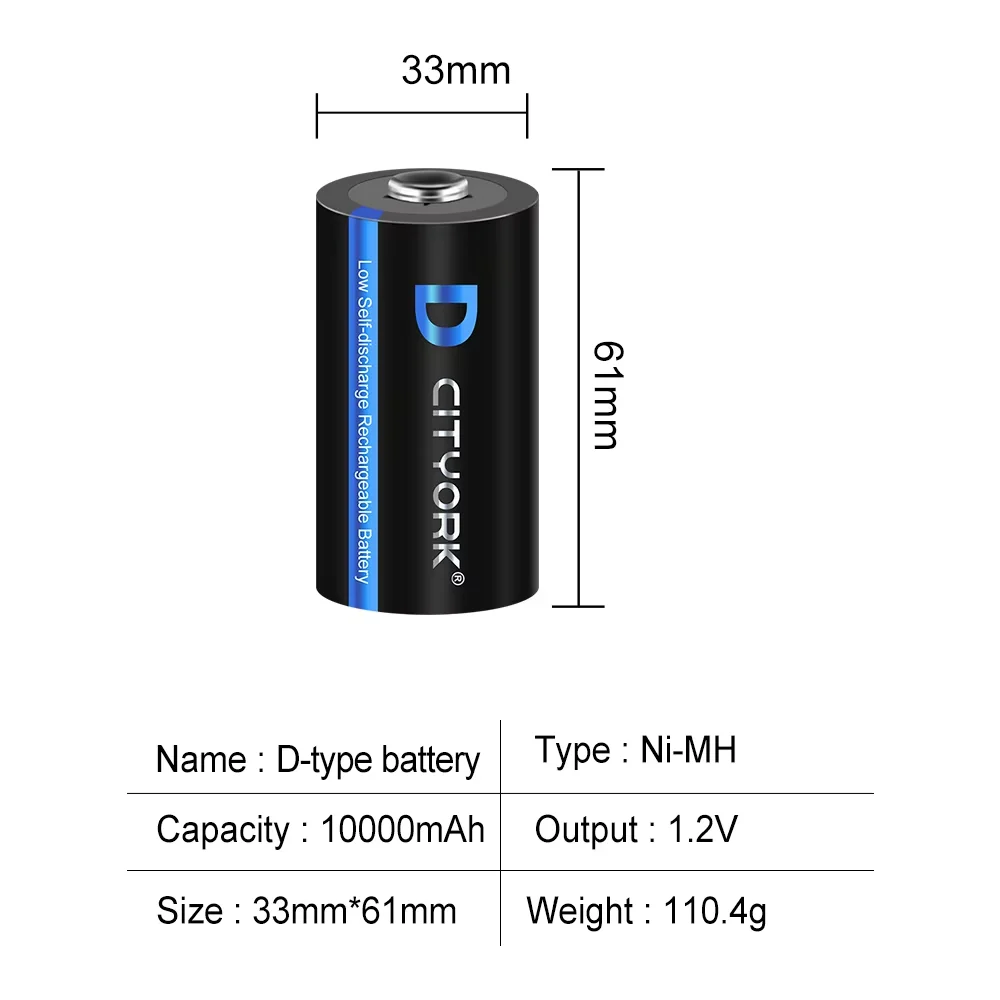 CITYORK 1.2V LR20 D Size NI-MH Battery 10000mAh Rechargeable LR14 R14 5000mAh NIMH C Type Battery with LCD Charger for Gas Stove