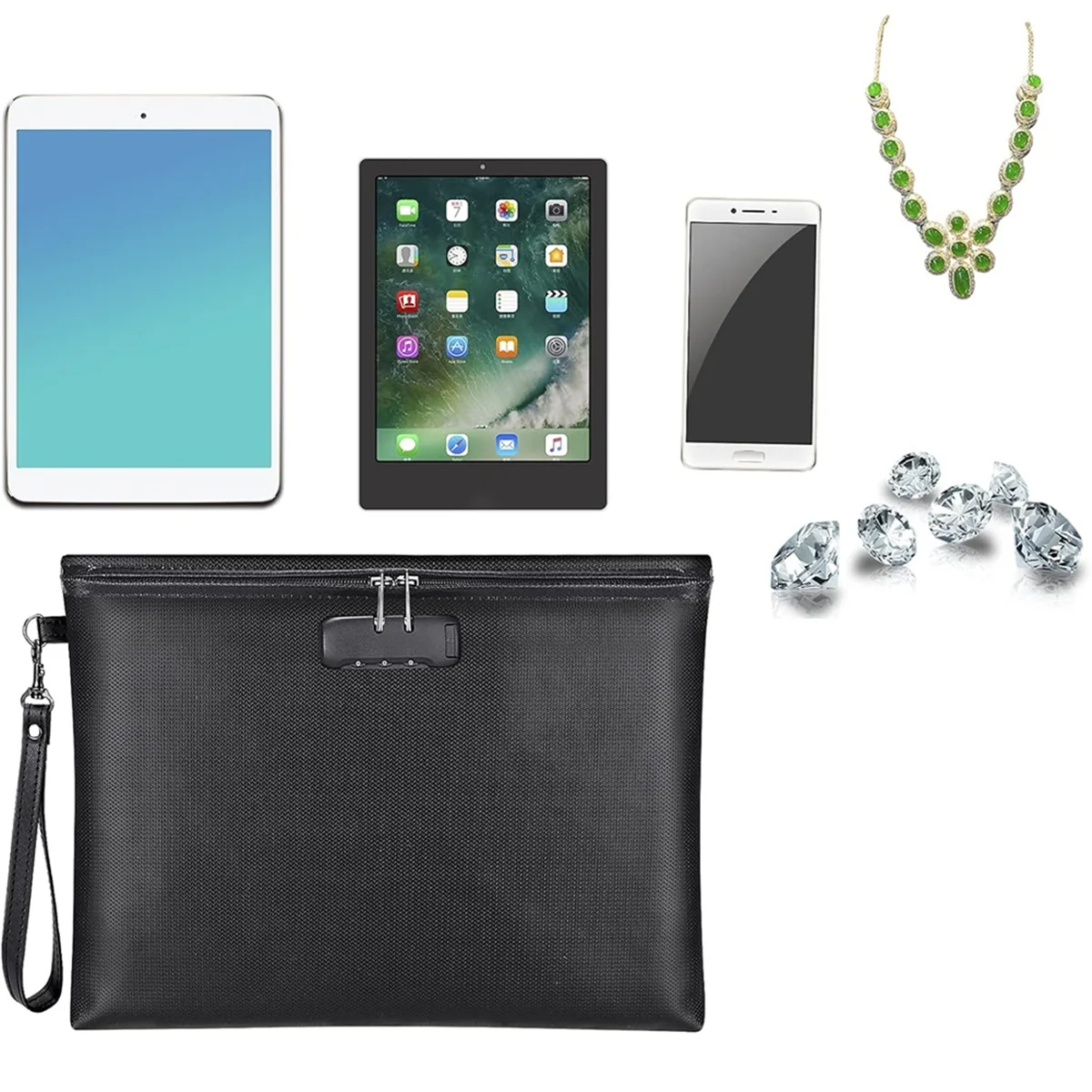 NEW Fireproof Document Bag with Lock, with Zipper Closure, Storage Pouch for A4 Letter Size Document, Cash,Cell Phone,Tablet