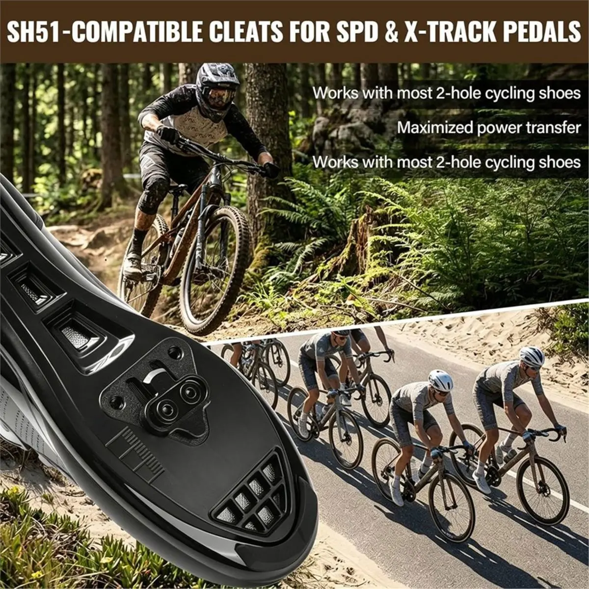 Bike Cleats for SPD & Look X-Track Pedals for ,Indoor Cycling, and Mountain Biking Easy Cleat Release