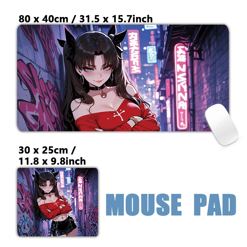 XXL White-haired Purple-eyed Crescent Halo Ice Witch Anime Girl Gaming Mouse Pad Non-Slip Rubber Stitched Desk Mat for PC