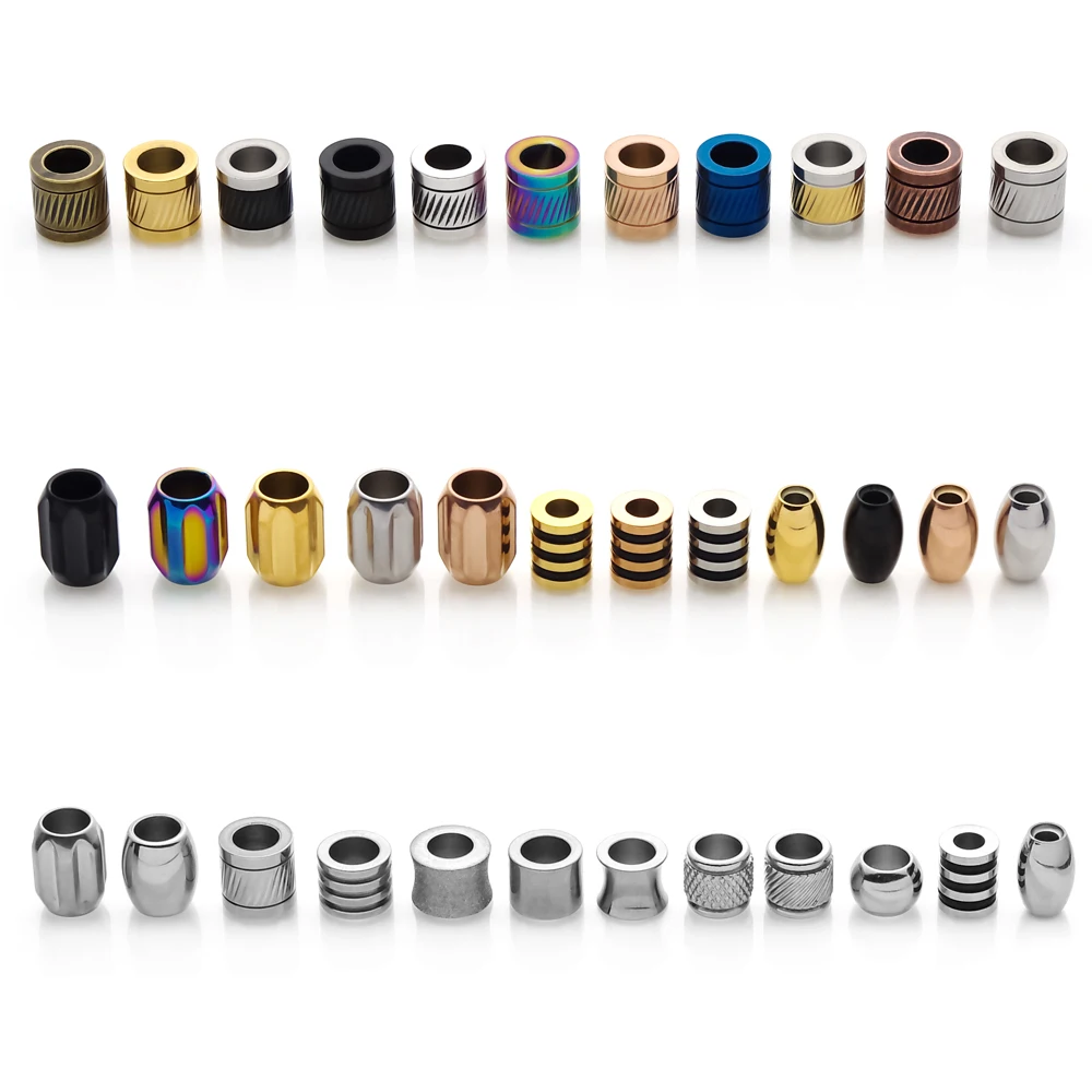 4-10pcs Stainless Steel Big Hole Beads Loose Spacer Beads  For Diy Bracelets Jewelry Making  Paracord Knife Lanyard Accessories