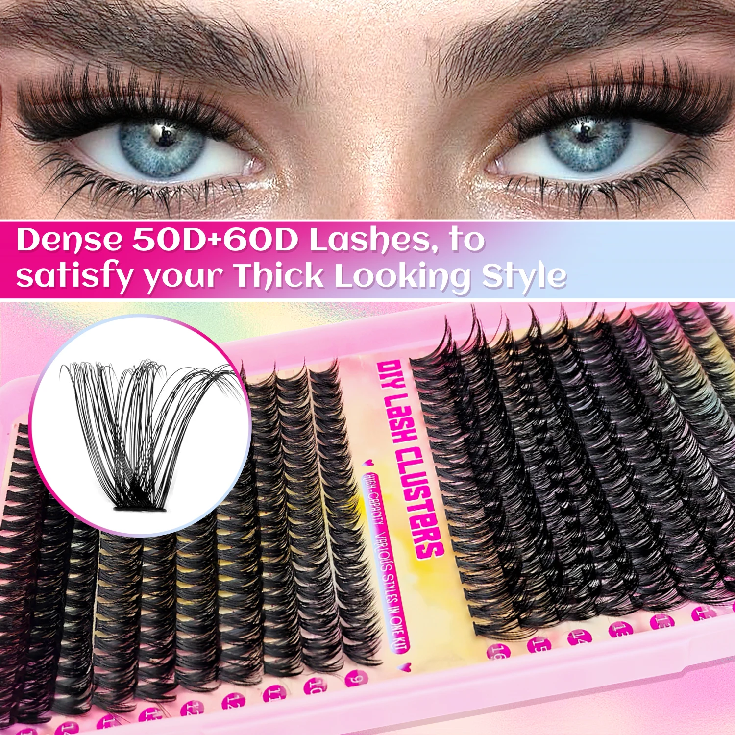 False eyelashes Clusters Natural Thick Volume eyelashes Extension Kit - High-Capacity Individual Lashes with Applicators