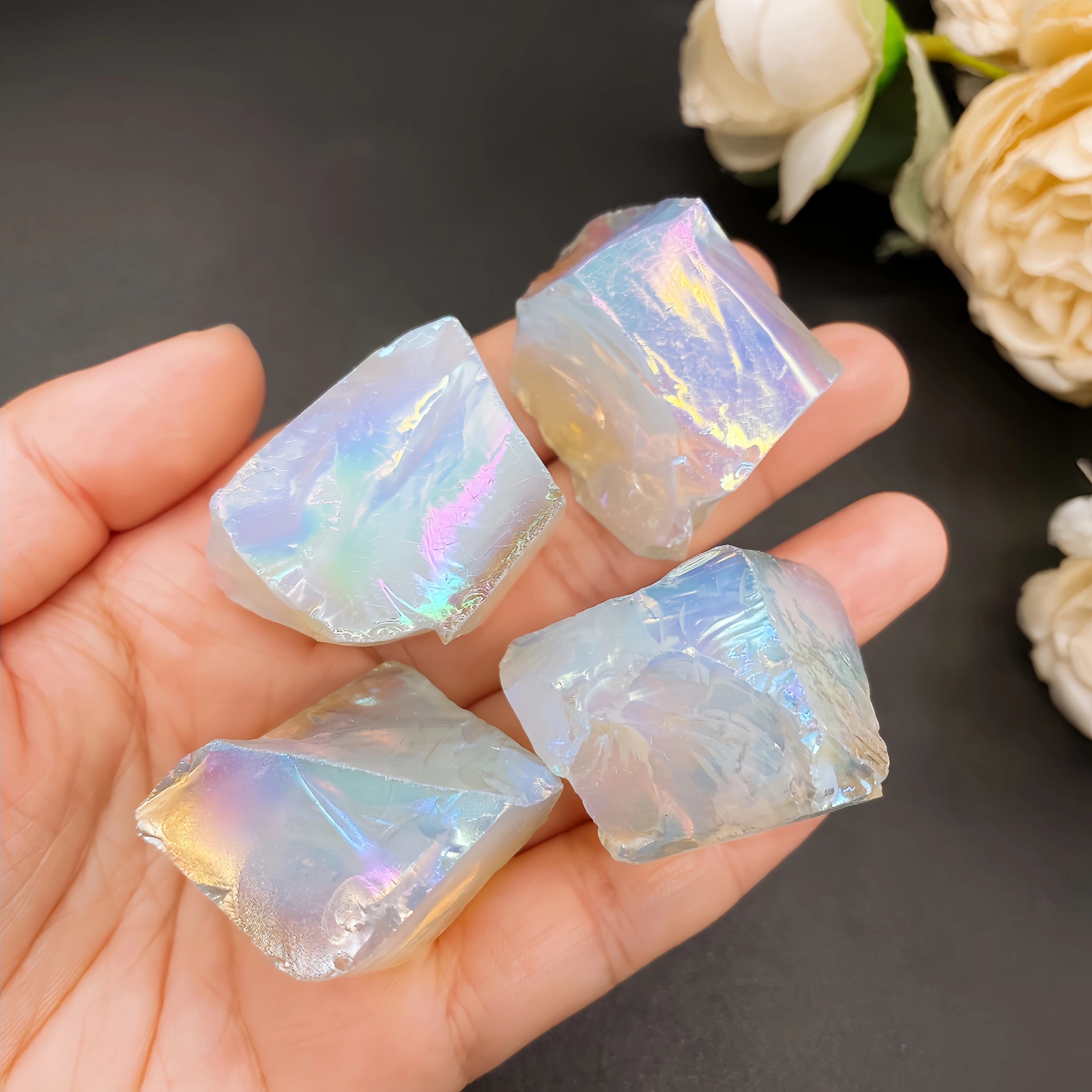 1PC Aura Opalite Crystal Electroplated Glitter Raw Stone Mineral Specimen Home Decoration Reiki Healing Gift