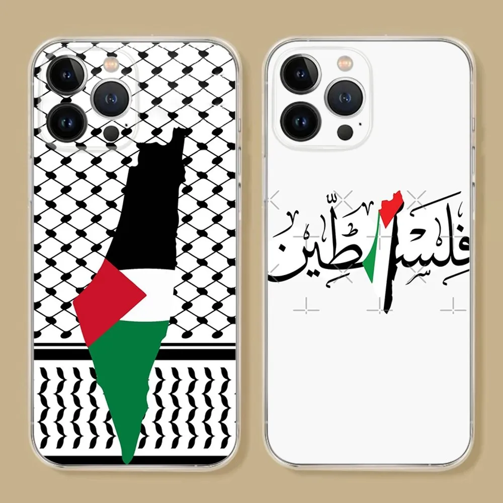 Palestine Flag Map Passport Phone Case For iPhone 15 14 13 12 11 Pro Xs Max Mini XR X 7 8 Plus Transparency Funda Anti Drop