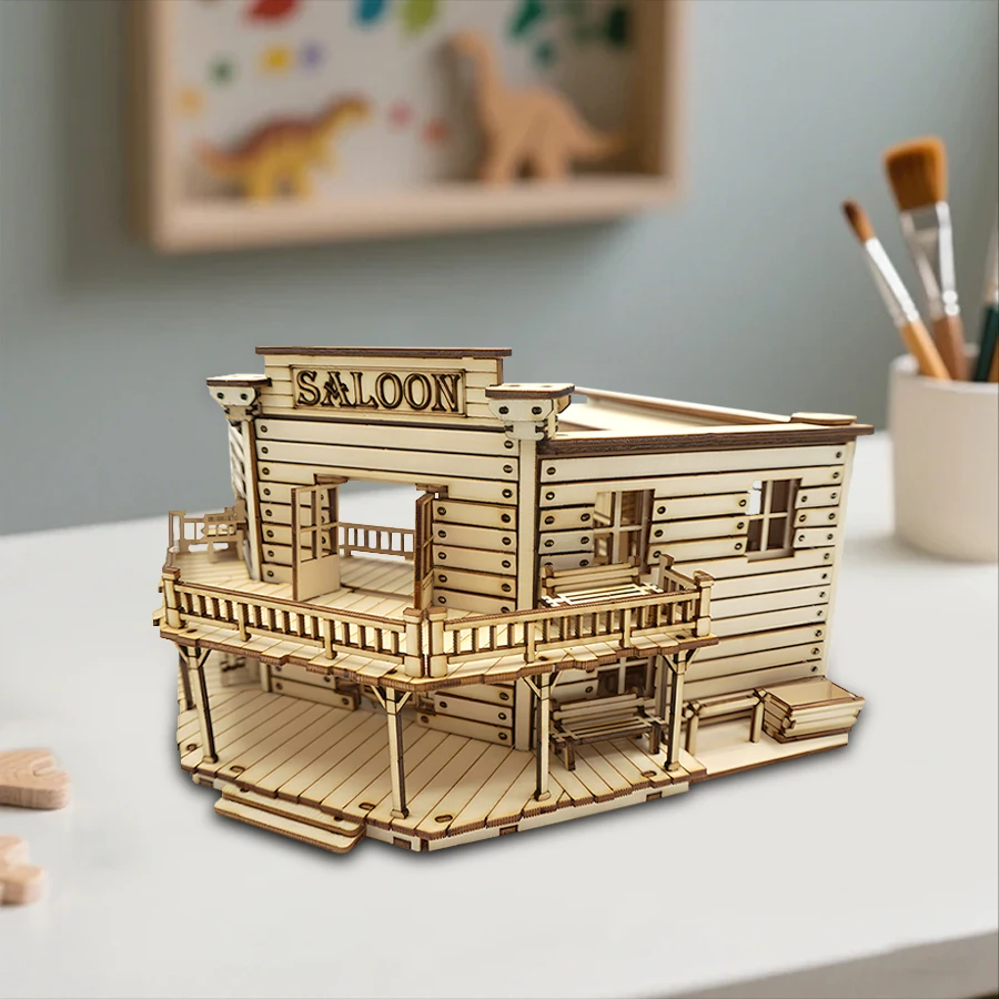 OUZEY Wild West Saloon Puzzles 3D en bois Kits de modèles de noël en bois construire les meilleurs cadeaux pour enfants adultes