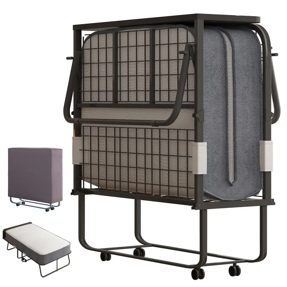 

Bed with Memory Sponge Mattress, 75 x 46 Rollaway Bed for Adult, Comfortable Fold Up Portable Sleeping Guest Cot Beds, Perfect