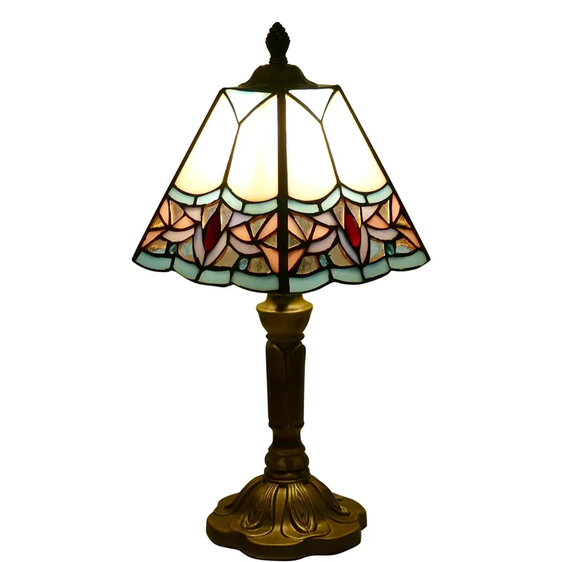 

￥%Flower Square Stained Glass Table Lamp Desk Reading Light, Bedside Table Lamp Decor for Small Space Bedroom Home Office