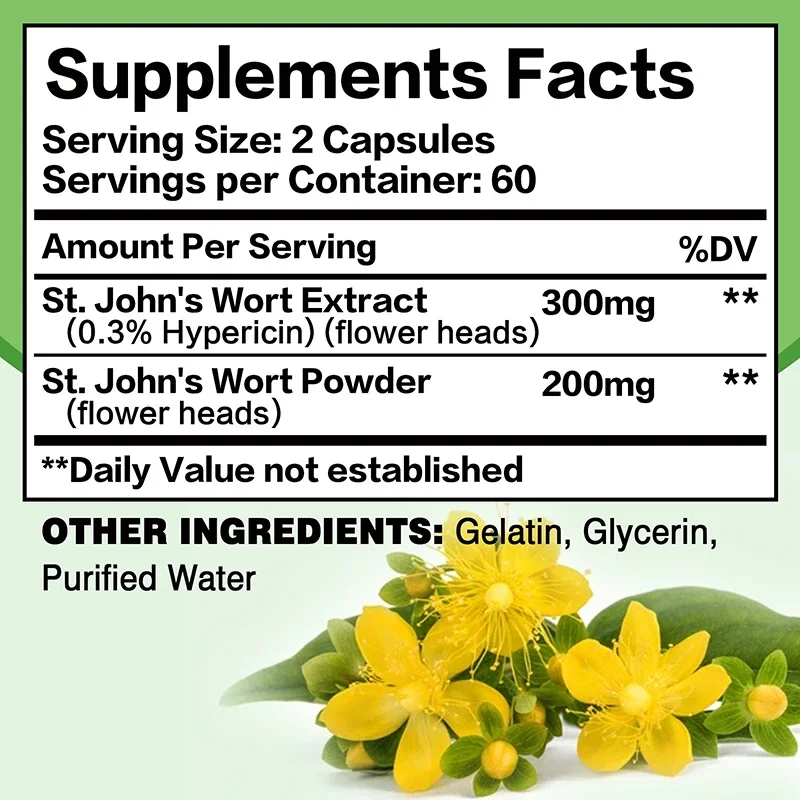 St. John's Wort Capsules - Supports Adrenal Health, Regulates Cortisol, Promotes Relaxation, Increases Energy Levels