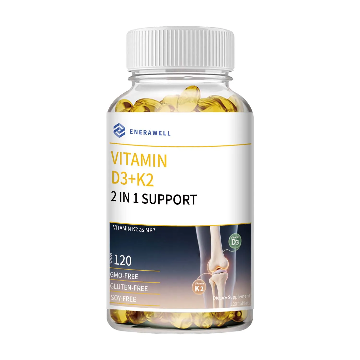 Vitamin D3 K2 MK‑7 Supplement, Nutrient Support for Bone Wellness, Teeth, Heart Health & Immune Function 120 Capsules