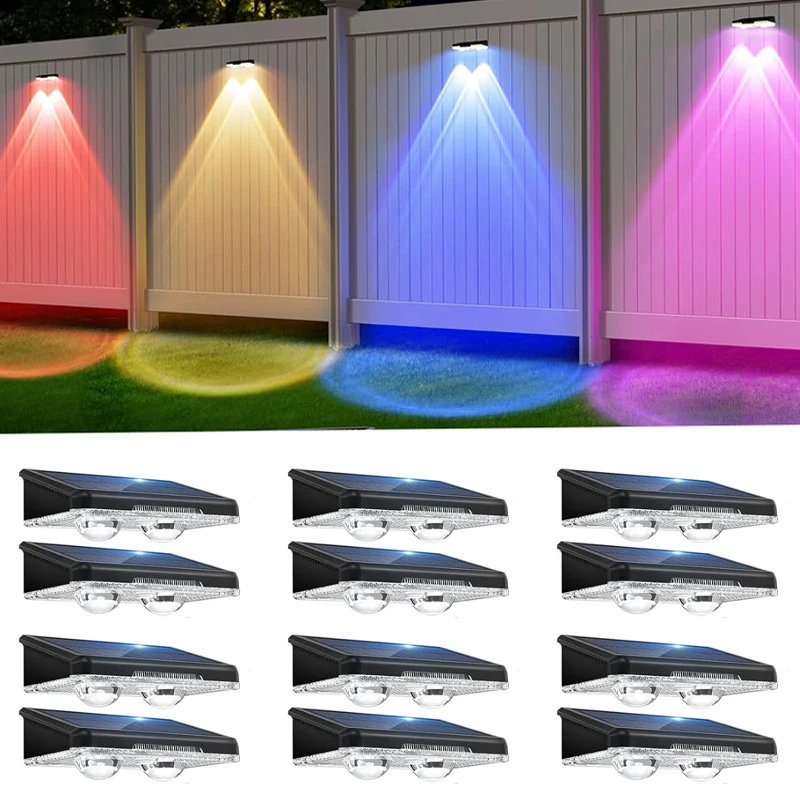 

Светодиодный светильник для забора, солнечный садовый светильник RGB и 3-цветное освещение, уличный светодиодный светильник IP65, водонепроницаемый настенный светильник для садового балкона