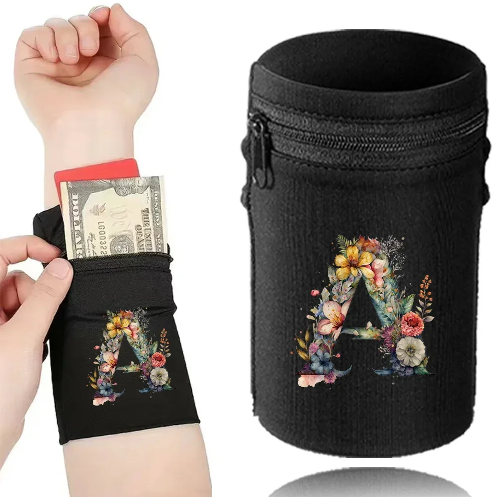 Sports Wristband Bags Protector Running Sport Safety Black Series Support Brace Wrap Wristband Floral Letter Style Wrist Bag