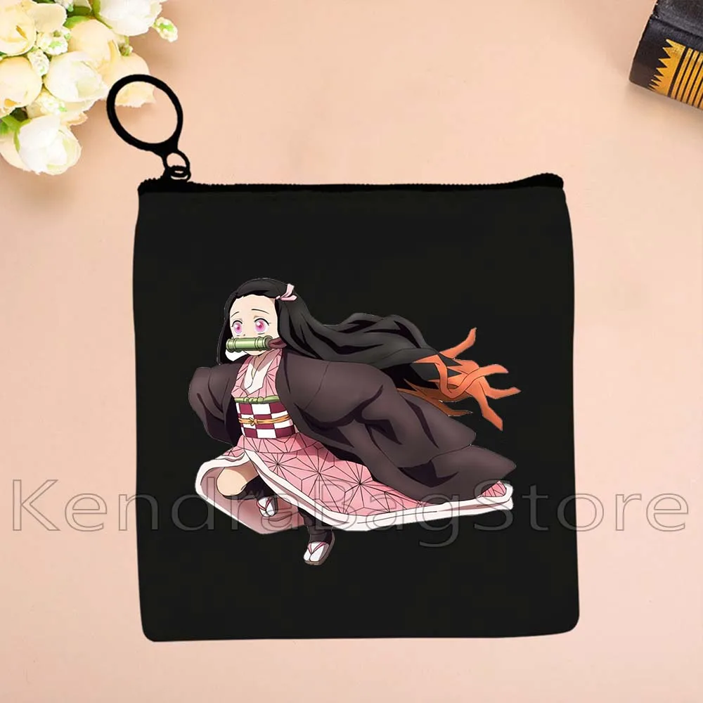 Anime Demon Slayer Kimetsu Tanjiro Kawaii Chibi Graphics Kamaboko NezukoChan Canvas Coin Purse Key Case Small Bag Wallet Pouch