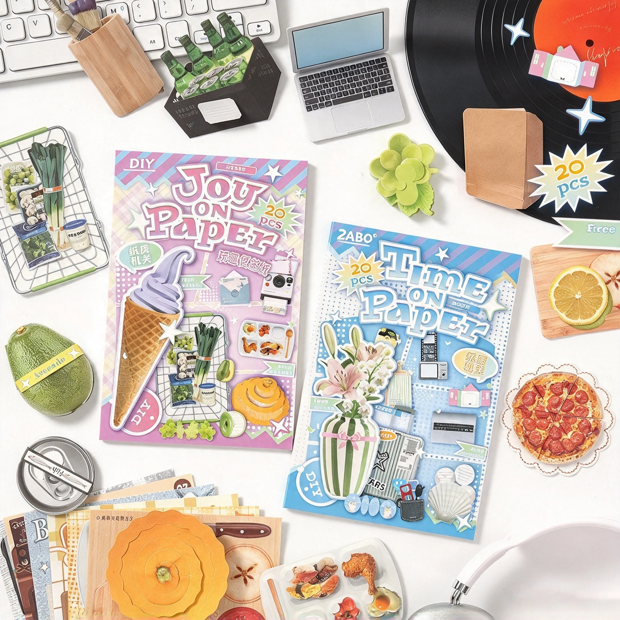 3D Paper Mechanism Pop‑up Sticker Book Joy On Paper Daily Food Life DIY Journal Scrapbook Decorative Notepad Craft Supplies