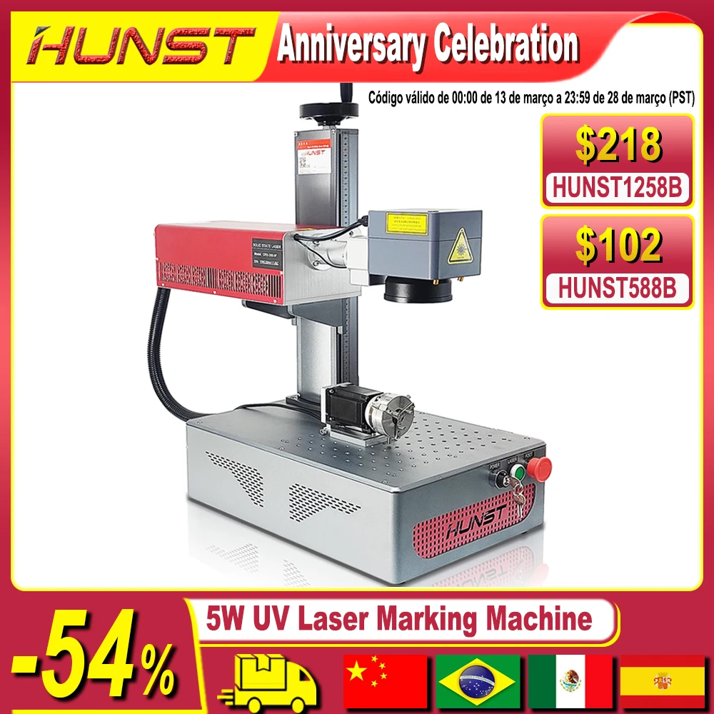 HUNST 5W UV Laser Marking Machine Industrial CNC Laser Engraver for All Materials Glass Silicone Metal Wood Plastic Leather