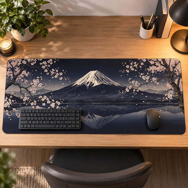 Mouse Pad Moonlit Sakura Mount Fuji Gaming printon demand Custom Home Mousepad XXL Mechanical Keyboard Pad Non-Slip Table Mat