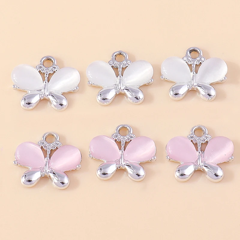 Zarte 10 stücke Opal Stein Schmetterling Charms Silber Farbe Tiere Schmetterling Anhänger für DIY Schmuck Machen Ohrringe Armbänder – Detail 5