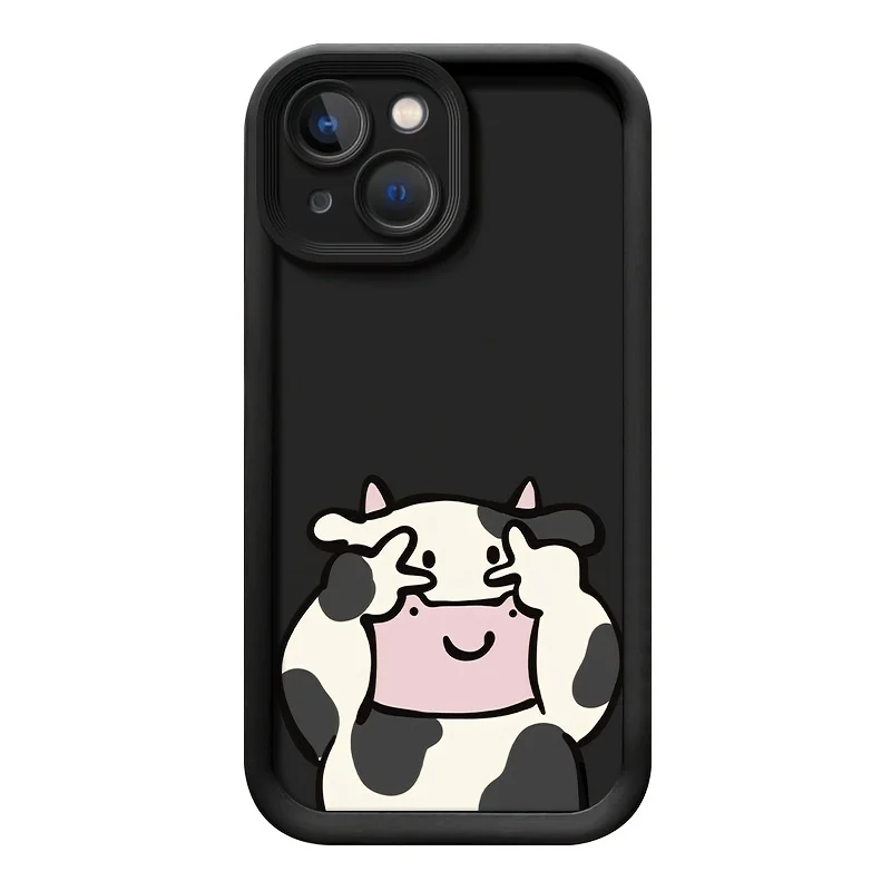 حافظة هاتف بنمط بقرة كرتونية لطيفة مناسبة لهاتف آيفون 17 16 15 14 13 12 11 Pro/Max/Plus غطاء خلفي مضاد للسقوط ومقاوم للصدمات
