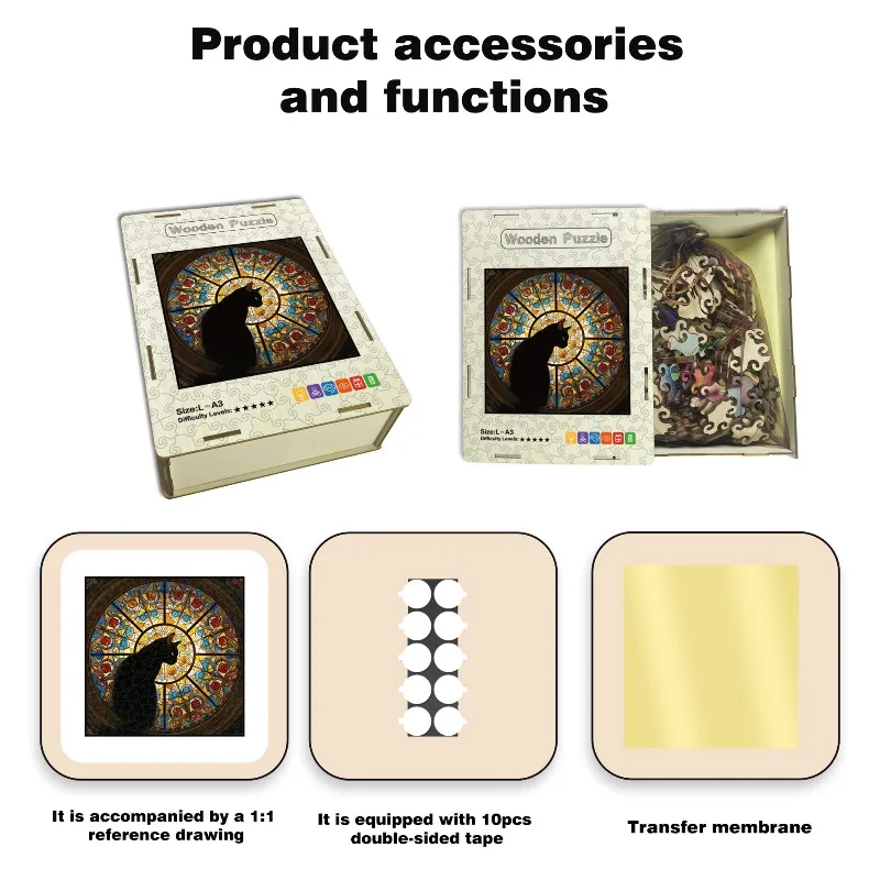 Quebra-cabeça brinquedo gatinho igreja de madeira gato quebra-cabeça brinquedo de madeira irregular jogo presente