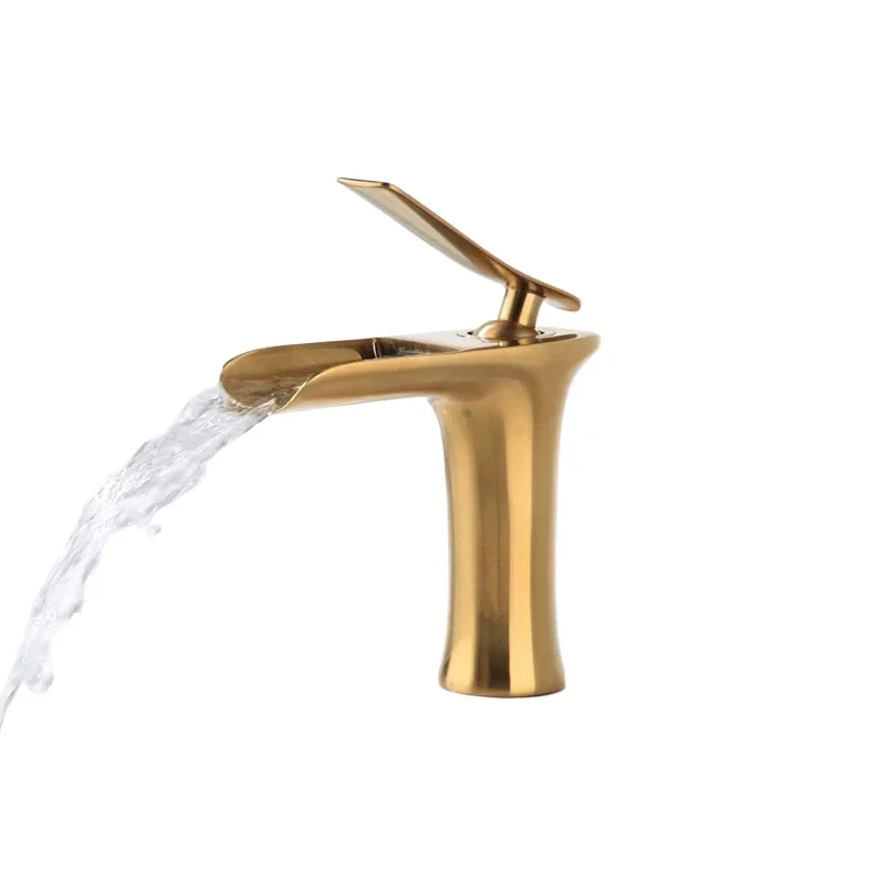 

All copper white gold antique waterfall basin hot and cold faucet retro bathroom basin sitting single hole mixed water