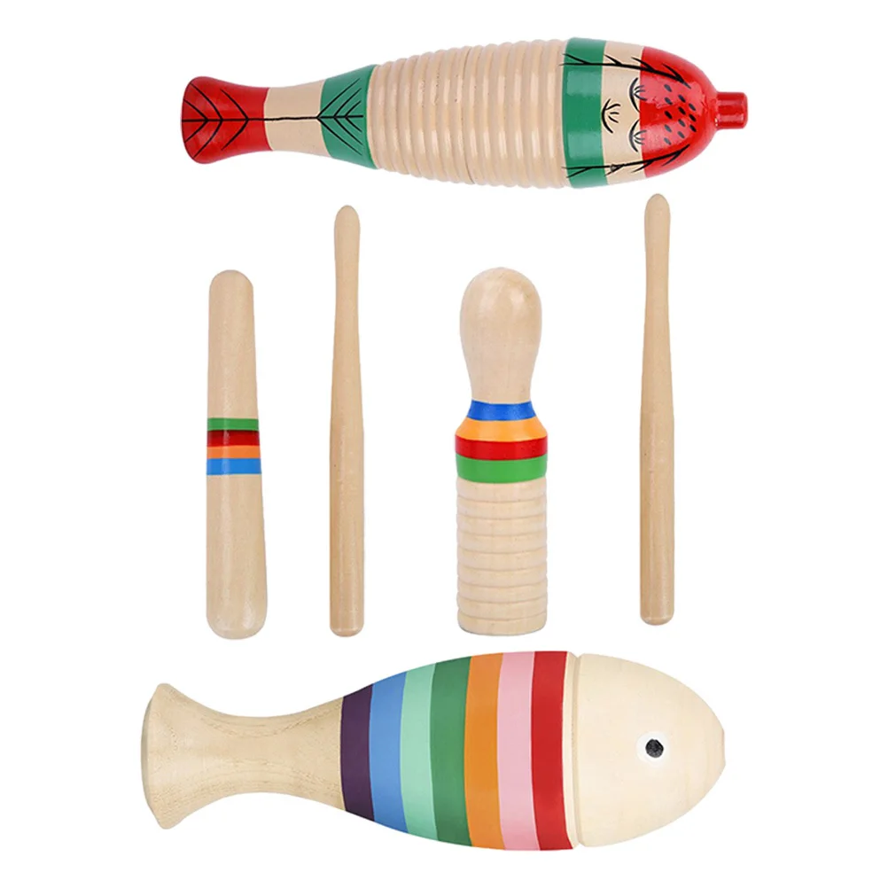 

3Sets Wooden Guiro Rainbow Guiro Percussion Instruments for Children Beginner Hand Eye Coordination Musical Talent