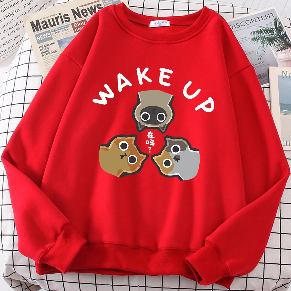 Wake Up 3 Onlookers Of Cats Cute Print Cartoons Hoodies Men Women Streetwear Fashion Fleece Sweatshirts Oversize Loose Hoodie