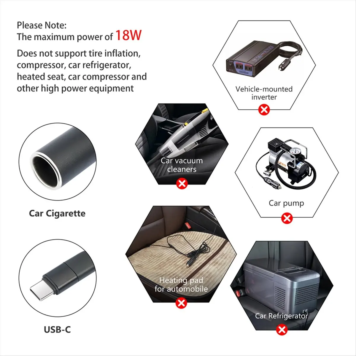 AA19 Type C with Voltage Display to Cigarette Lighter Adapter Cable Converter Female Step Up Vehicle Car Boost Power Cable
