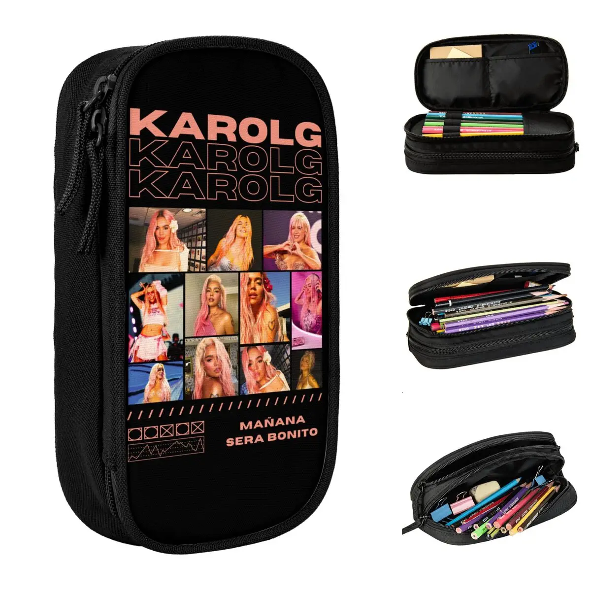 Karol G Heart Manana Sera Bonito Pencil Case New Pen Holder Bags Kids Large Storage Students School Zipper Pencilcases